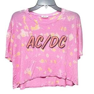 AC DC Tie Dye Pink Crop T Shirt Womens Size Small